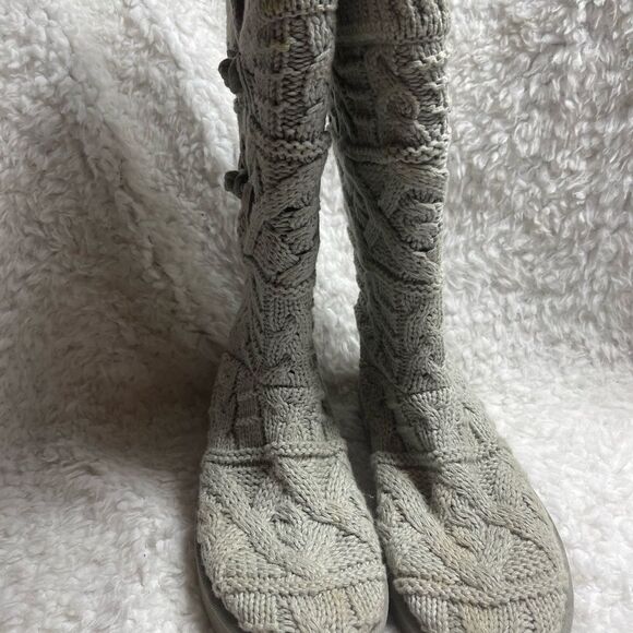 UGG kalla cable knit gray tall boots back suede fur footbed lining size 8